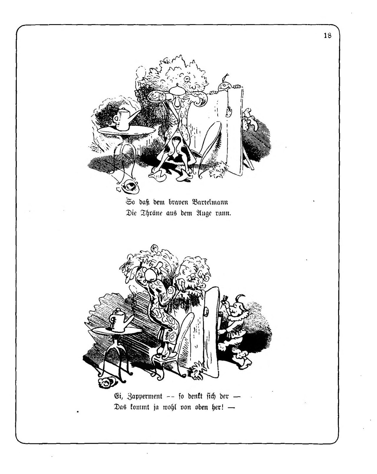 Hans Huckebein, con quạ xui xẻo, Cái ống thổi, trang 4